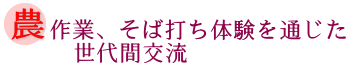 農作業、そば打ち体験を通じた世代間交流の画像